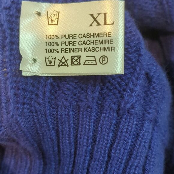 Hawico 100% Cashmere Cable Sweater Blue Men's XL Made in Scotland - Picture 6 of 9